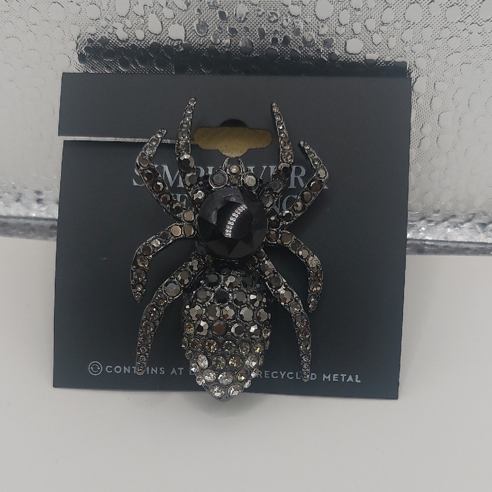 Simply Vera by Vera Wang Jet Toned Crystal Halloween Spider Pin